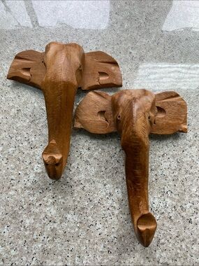 Vintage Hand-Carved Wooden Elephant Hooks